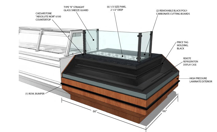 66IN refrigerated corner food prep case